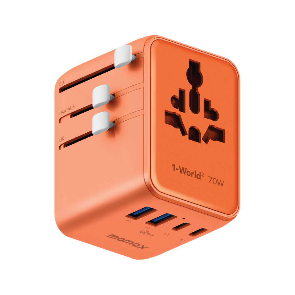 Momax 1-world2 Gan 70W 5-port USB-C AC Travel Adaptor - Orange
