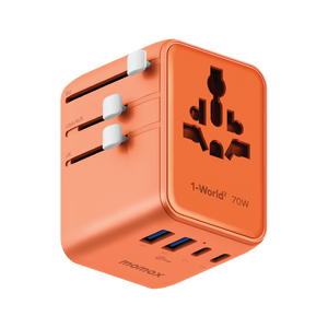 Momax 1-world2 Gan 70W 5-port USB-C AC Travel Adaptor - Orange