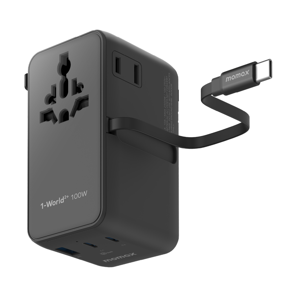 MOMAX 1-WORLD2+ 100W 4 PORT DUAL AC TRAVEL ADAPTOR WITH BUILT-IN CABLE MOMAX 1-WORLD2+ 100W 4 PORT DUAL AC TRAVEL ADAPTOR WITH BUILT-IN CABLE
