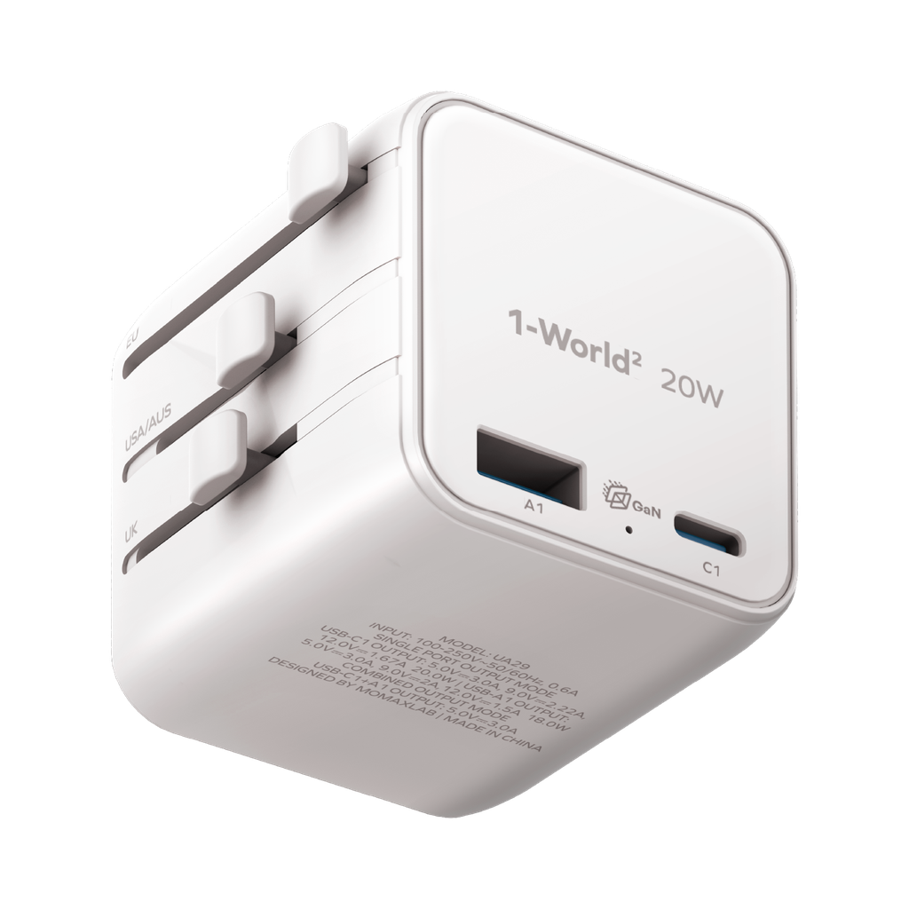 MOMAX 1-WORLD 20W UNIVERSAL 2 PORT TRAVEL ADAPTER MOMAX 1-WORLD 20W UNIVERSAL 2 PORT TRAVEL ADAPTER