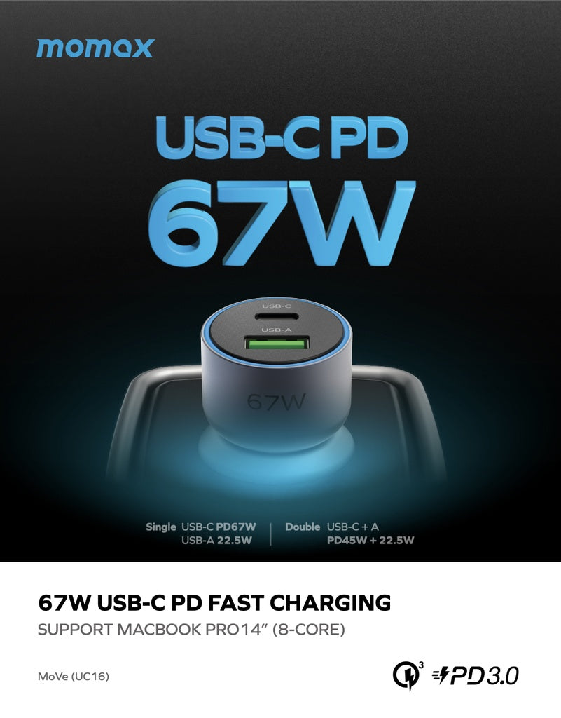 Momax Move 67w Dual Port Car Charger Momax Move 67w Dual Port Car Charger