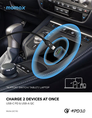 MOMAX MOVE 67W DUAL PORT CAR CHARGER - ALAMAT