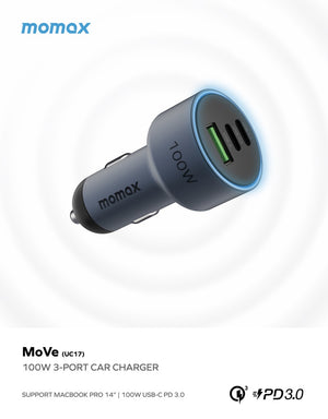 MOMAX MOVE 100W TRIPLE PORT CAR CHARGER - ALAMAT