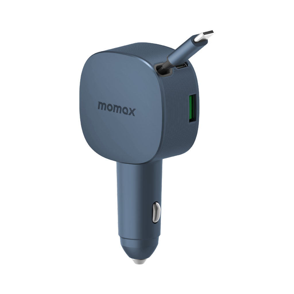 MOMAX 1-MOVE+ 60W 2-PORT CAR CHARGER WITH BUILT-IN RETRACTABLE CABLE MOMAX 1-MOVE+ 60W 2-PORT CAR CHARGER WITH BUILT-IN RETRACTABLE CABLE