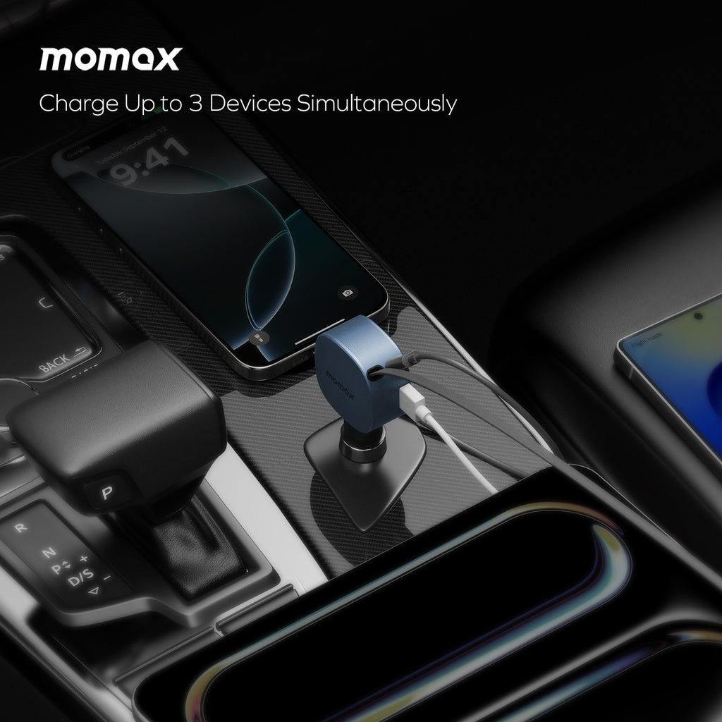 MOMAX 1-MOVE+ 60W 2-PORT CAR CHARGER WITH BUILT-IN RETRACTABLE CABLE MOMAX 1-MOVE+ 60W 2-PORT CAR CHARGER WITH BUILT-IN RETRACTABLE CABLE