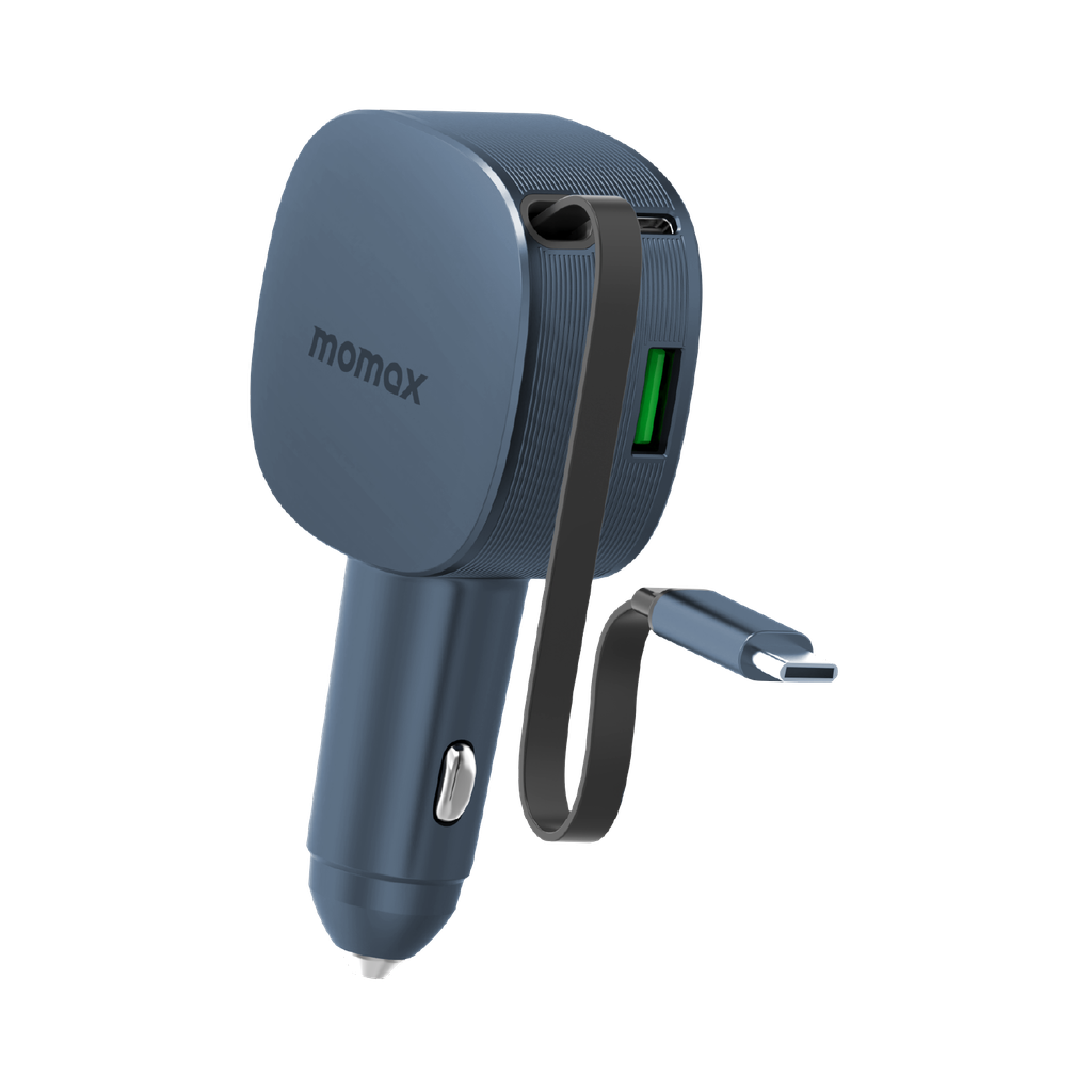 MOMAX 1-MOVE+ 60W 2-PORT CAR CHARGER WITH BUILT-IN RETRACTABLE CABLE MOMAX 1-MOVE+ 60W 2-PORT CAR CHARGER WITH BUILT-IN RETRACTABLE CABLE