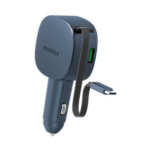 MOMAX 1-MOVE+ 60W 2-PORT CAR CHARGER WITH BUILT-IN RETRACTABLE CABLE - ALAMAT