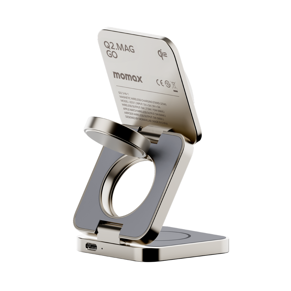 MOMAX Q2 MAG GO Qi 2 15W 3IN1 MAGNETIC WIRELESS CHARGING STAND MOMAX Q2 MAG GO Qi 2 15W 3IN1 MAGNETIC WIRELESS CHARGING STAND