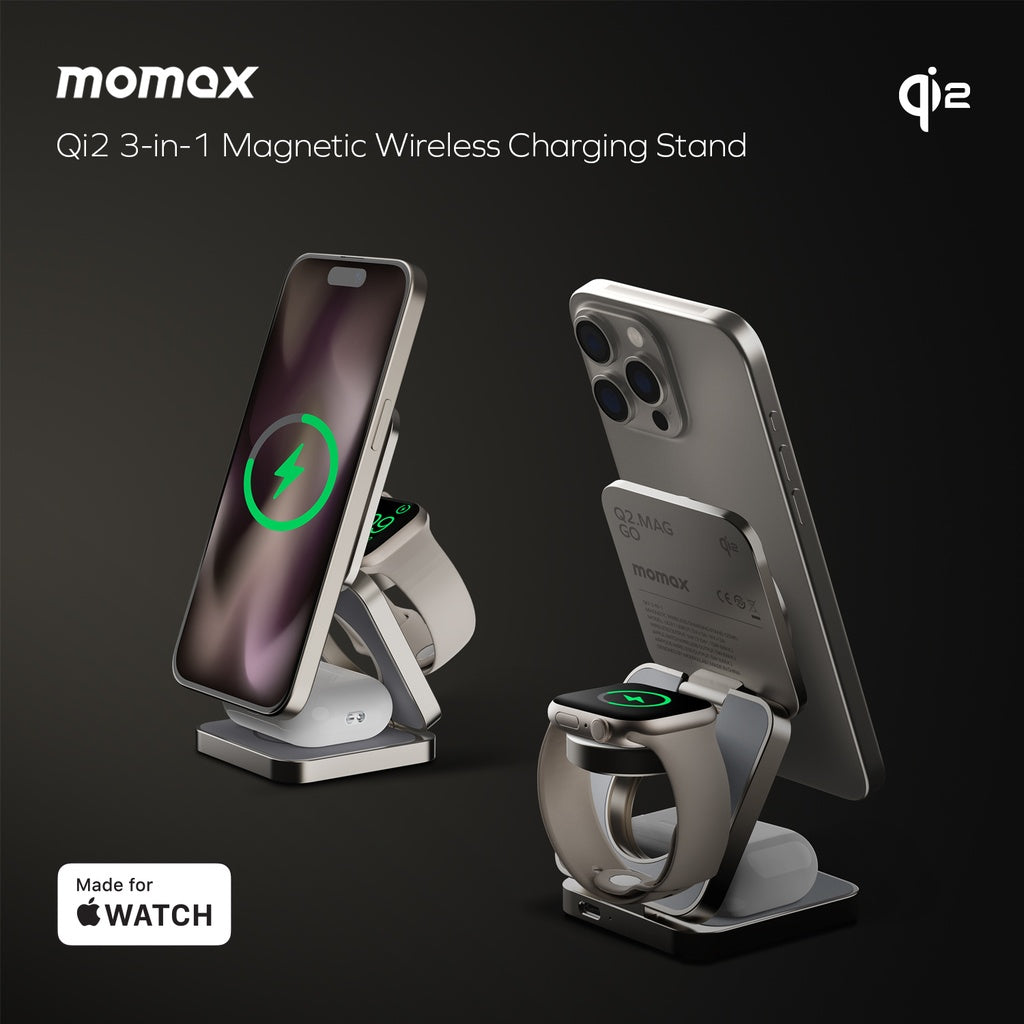 MOMAX Q2 MAG GO Qi 2 15W 3IN1 MAGNETIC WIRELESS CHARGING STAND MOMAX Q2 MAG GO Qi 2 15W 3IN1 MAGNETIC WIRELESS CHARGING STAND