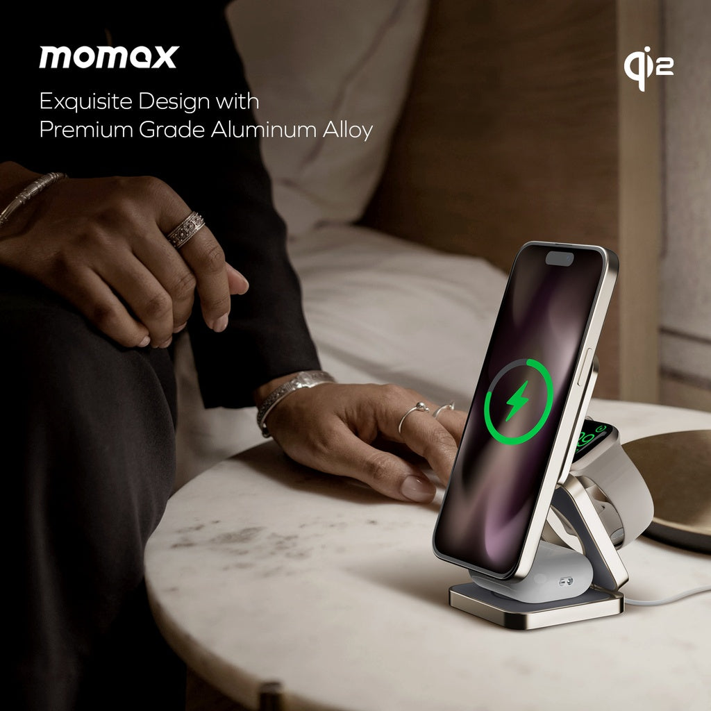MOMAX Q2 MAG GO Qi 2 15W 3IN1 MAGNETIC WIRELESS CHARGING STAND MOMAX Q2 MAG GO Qi 2 15W 3IN1 MAGNETIC WIRELESS CHARGING STAND