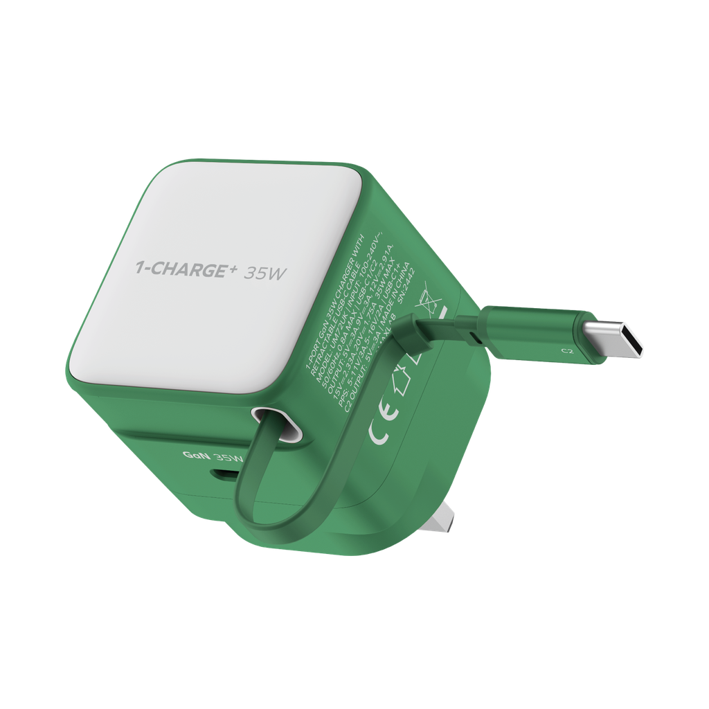 MOMAX 1-CHARGE 35W GAN 1 PORT CHARGER WITH BUILT-IN USB-C CABLE MOMAX 1-CHARGE 35W GAN 1 PORT CHARGER WITH BUILT-IN USB-C CABLE