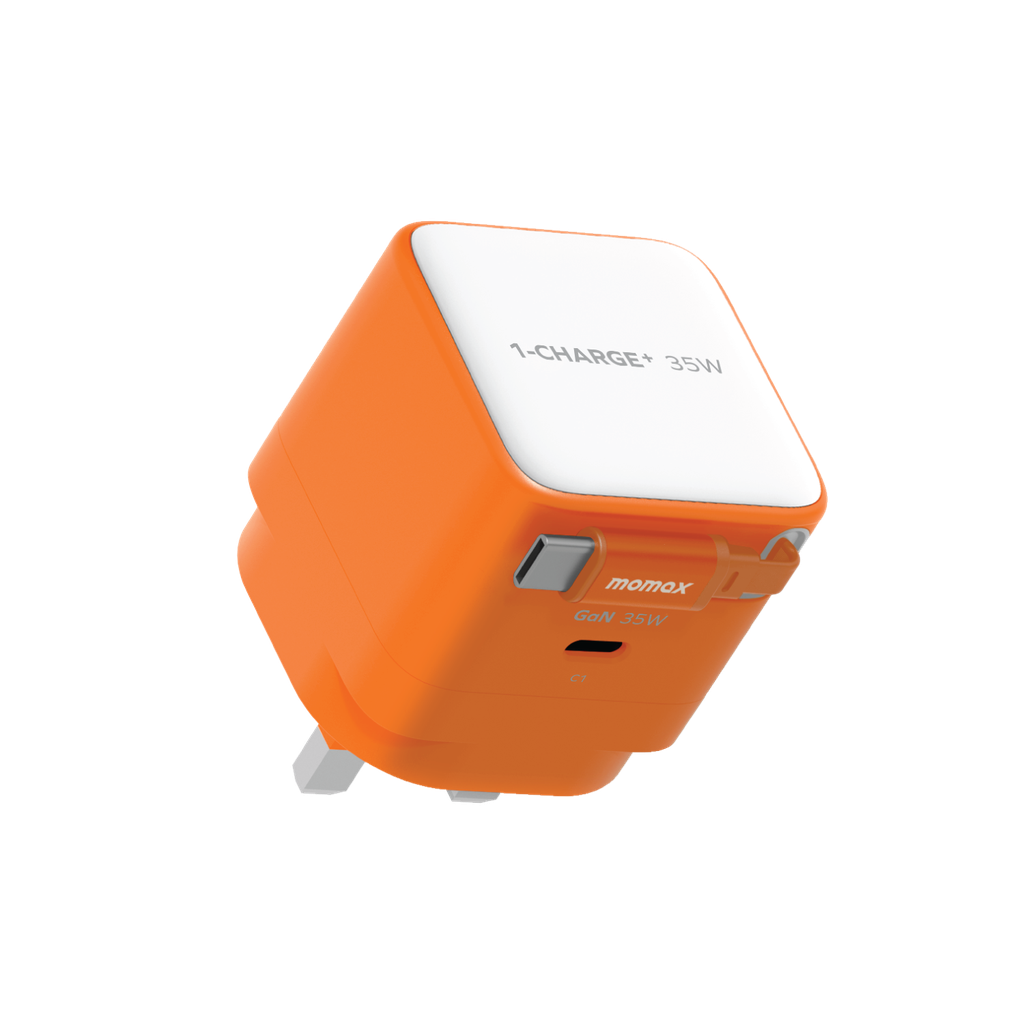 MOMAX 1-CHARGE 35W GAN 1 PORT CHARGER WITH BUILT-IN USB-C CABLE MOMAX 1-CHARGE 35W GAN 1 PORT CHARGER WITH BUILT-IN USB-C CABLE