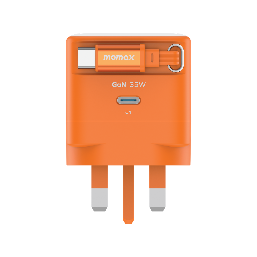 MOMAX 1-CHARGE 35W GAN 1 PORT CHARGER WITH BUILT-IN USB-C CABLE MOMAX 1-CHARGE 35W GAN 1 PORT CHARGER WITH BUILT-IN USB-C CABLE