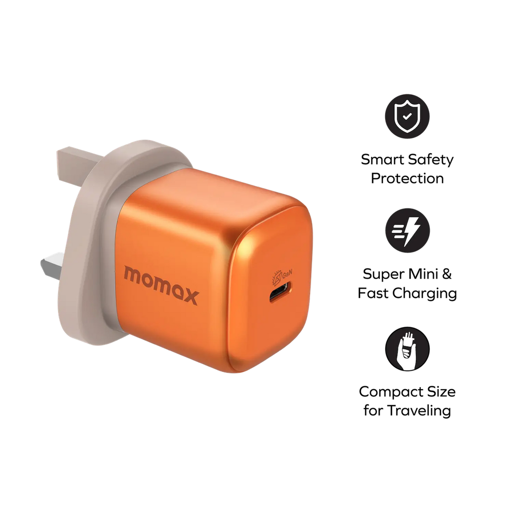 Momax 1-charge 45W 1-Port GaN Charger - 1 USB C Port - Orange Momax 1-charge 45W 1-Port GaN Charger - 1 USB C Port - Orange