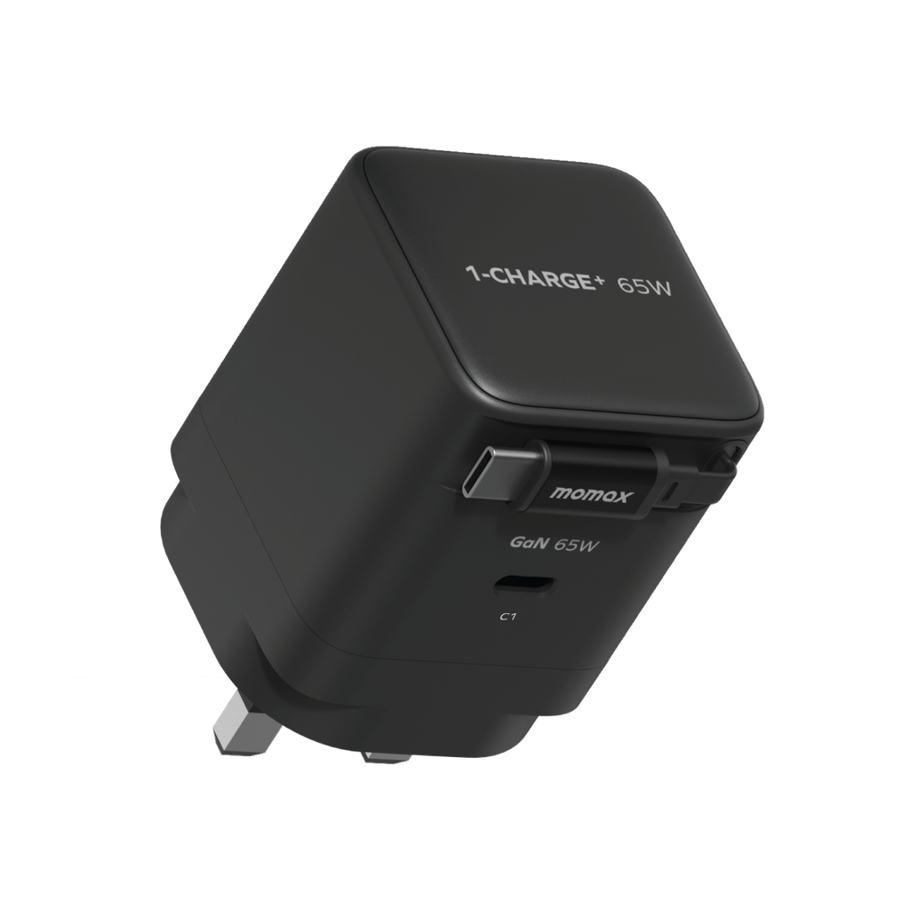 MOMAX 1-CHARGE 65W GAN 1 PORT CHARGER WITH BUILT-IN USB-C CABLE MOMAX 1-CHARGE 65W GAN 1 PORT CHARGER WITH BUILT-IN USB-C CABLE