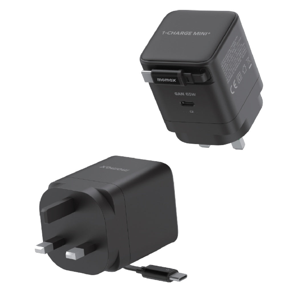 MOMAX 1-CHARGE 65W GAN 1 PORT CHARGER WITH BUILT-IN USB-C CABLE MOMAX 1-CHARGE 65W GAN 1 PORT CHARGER WITH BUILT-IN USB-C CABLE