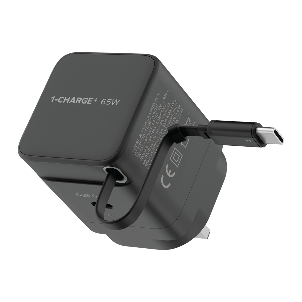MOMAX 1-CHARGE 65W GAN 1 PORT CHARGER WITH BUILT-IN USB-C CABLE MOMAX 1-CHARGE 65W GAN 1 PORT CHARGER WITH BUILT-IN USB-C CABLE