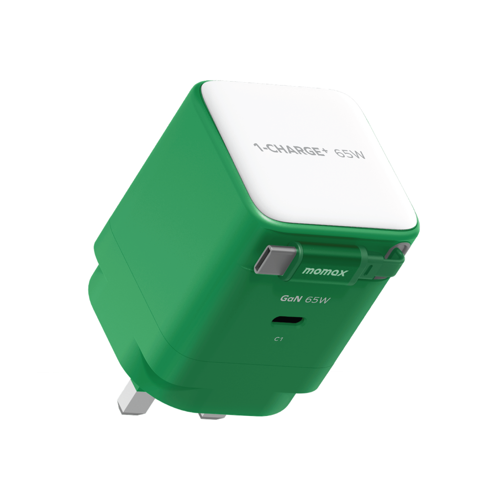 MOMAX 1-CHARGE 65W GAN 1 PORT CHARGER WITH BUILT-IN USB-C CABLE MOMAX 1-CHARGE 65W GAN 1 PORT CHARGER WITH BUILT-IN USB-C CABLE