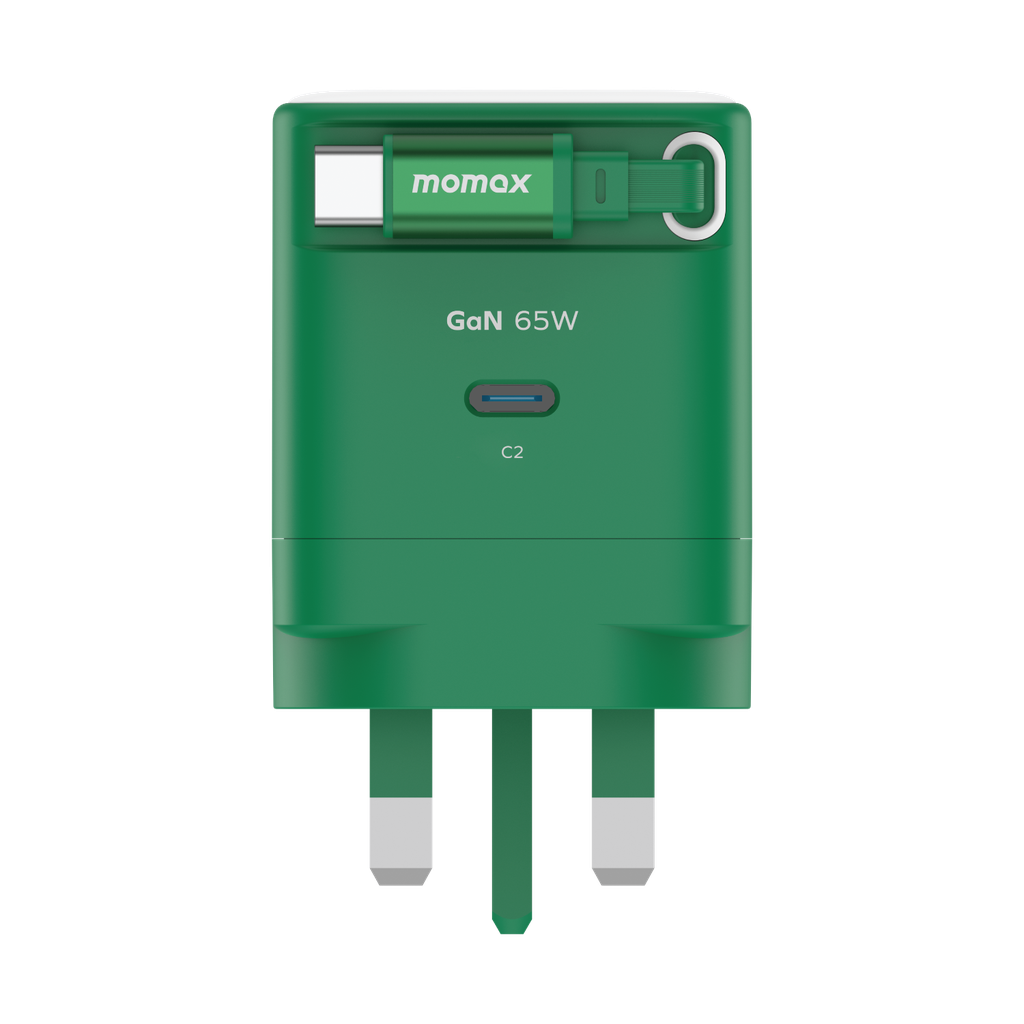 MOMAX 1-CHARGE 65W GAN 1 PORT CHARGER WITH BUILT-IN USB-C CABLE MOMAX 1-CHARGE 65W GAN 1 PORT CHARGER WITH BUILT-IN USB-C CABLE