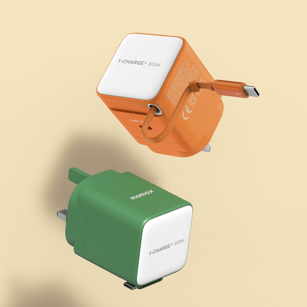 MOMAX 1-CHARGE 65W GAN 1 PORT CHARGER WITH BUILT-IN USB-C CABLE MOMAX 1-CHARGE 65W GAN 1 PORT CHARGER WITH BUILT-IN USB-C CABLE