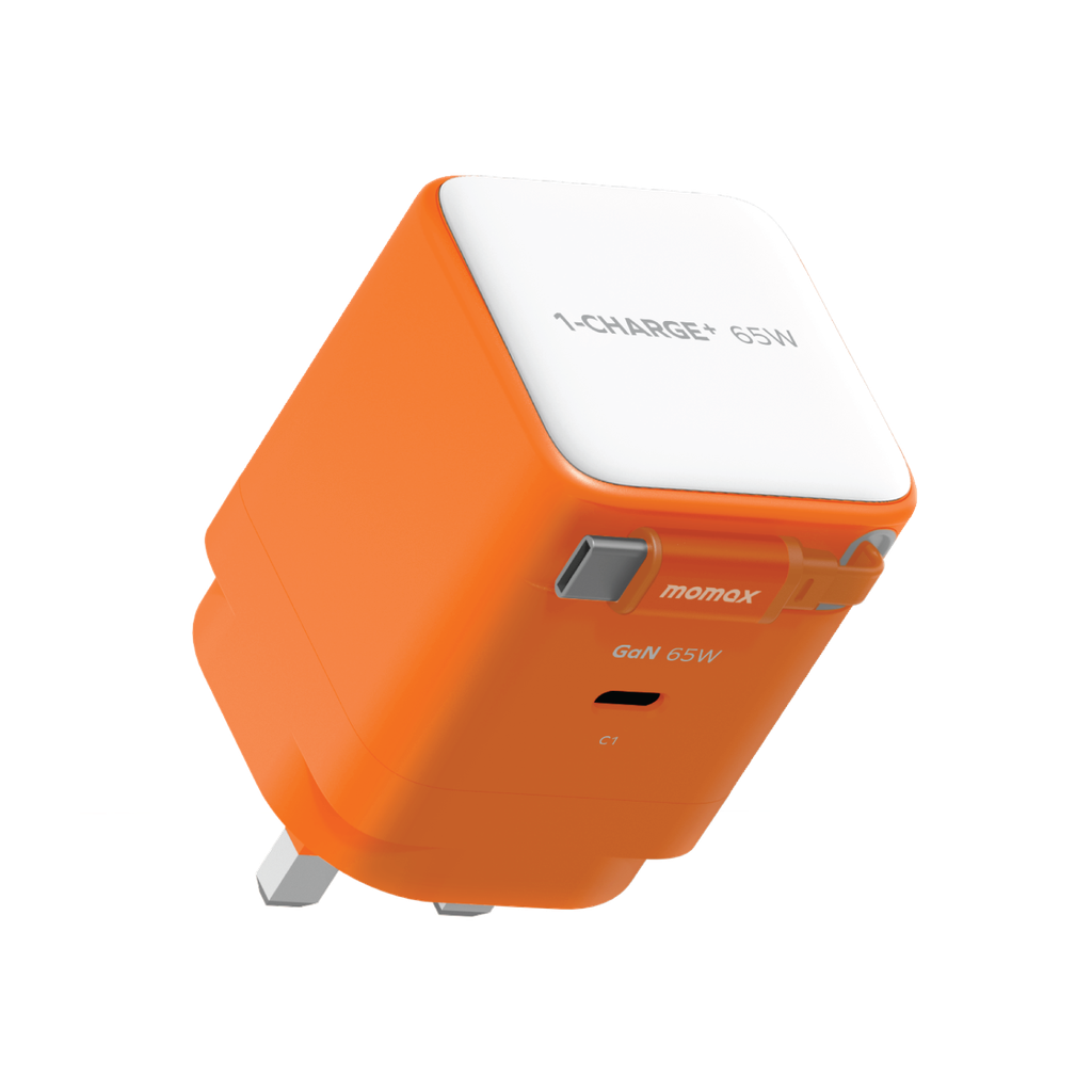 MOMAX 1-CHARGE 65W GAN 1 PORT CHARGER WITH BUILT-IN USB-C CABLE MOMAX 1-CHARGE 65W GAN 1 PORT CHARGER WITH BUILT-IN USB-C CABLE