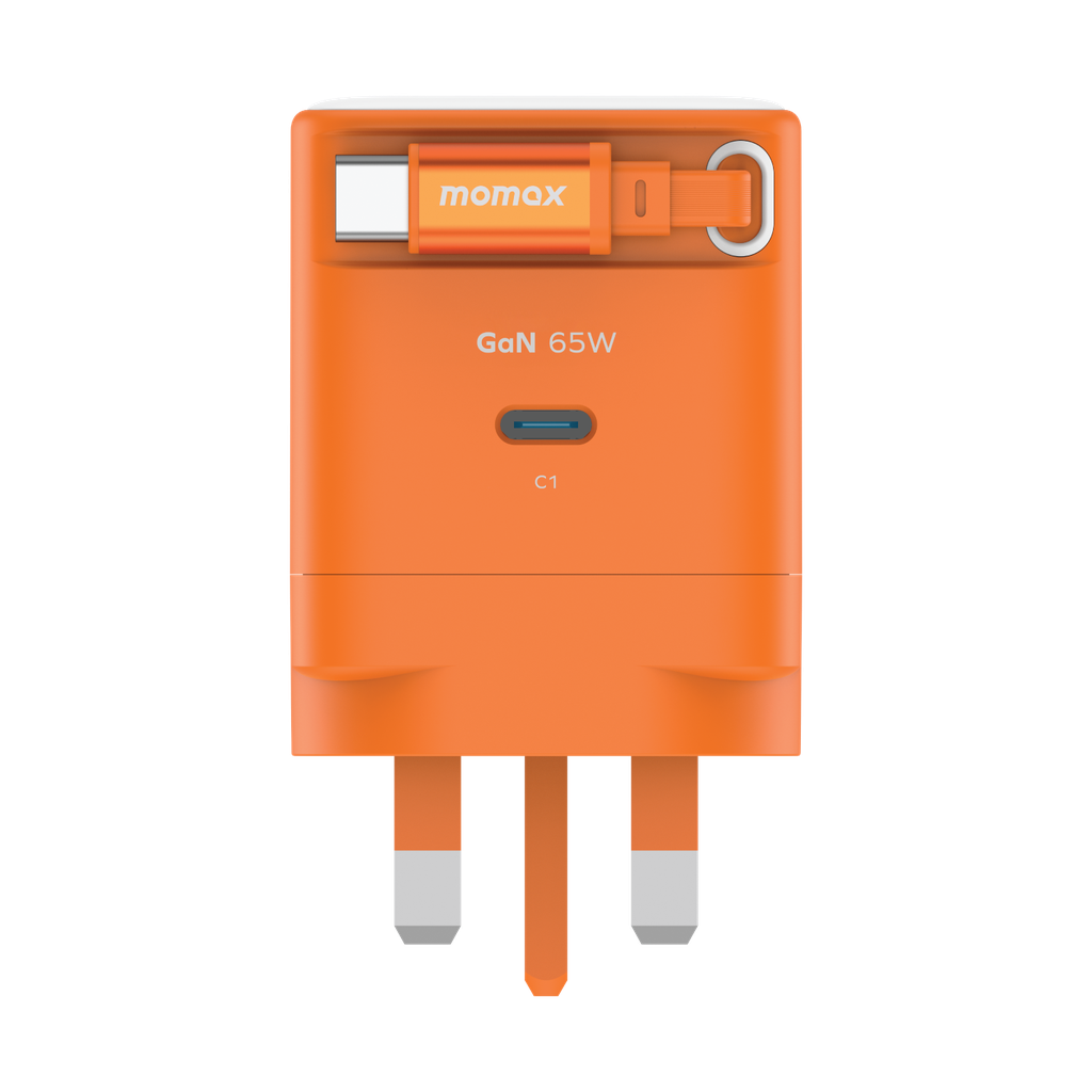 MOMAX 1-CHARGE 65W GAN 1 PORT CHARGER WITH BUILT-IN USB-C CABLE MOMAX 1-CHARGE 65W GAN 1 PORT CHARGER WITH BUILT-IN USB-C CABLE