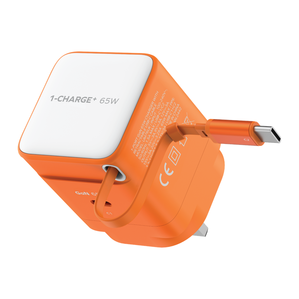MOMAX 1-CHARGE 65W GAN 1 PORT CHARGER WITH BUILT-IN USB-C CABLE MOMAX 1-CHARGE 65W GAN 1 PORT CHARGER WITH BUILT-IN USB-C CABLE