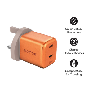 Momax 1-charge 45W 2-Port GaN Charger - 2 USB  C Port - Orange - ALAMAT