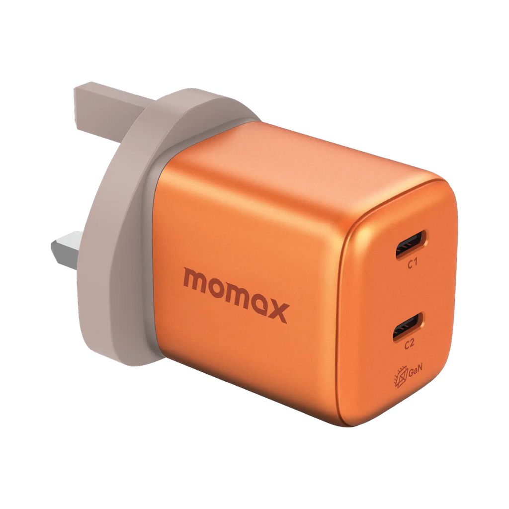 Momax 1-charge 45W 2-Port GaN Charger - 2 USB C Port - Orange Momax 1-charge 45W 2-Port GaN Charger - 2 USB C Port - Orange