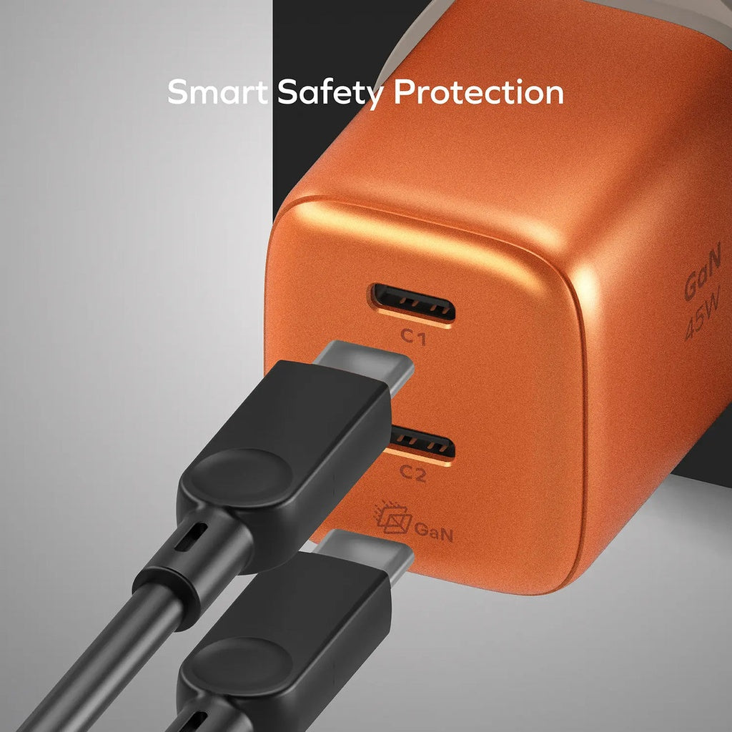 Momax 1-charge 45W 2-Port GaN Charger - 2 USB C Port - Orange Momax 1-charge 45W 2-Port GaN Charger - 2 USB C Port - Orange