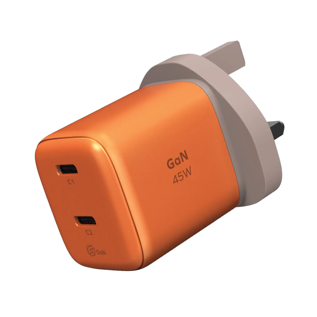 Momax 1-charge 45W 2-Port GaN Charger - 2 USB C Port - Orange