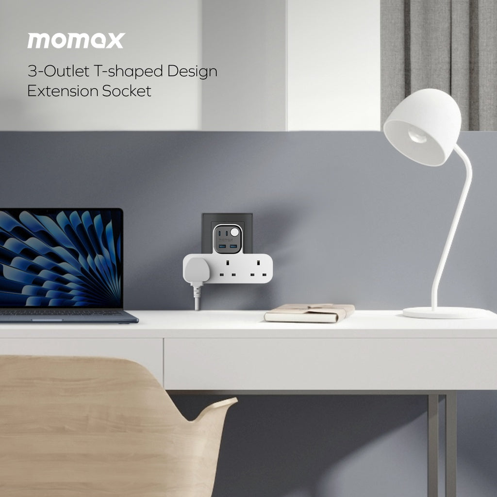 MOMAX 1-CHARGER WORK FLOW T-SHAPED EXTENTION 3 SOCKET WITH USB MOMAX 1-CHARGER WORK FLOW T-SHAPED EXTENTION 3 SOCKET WITH USB