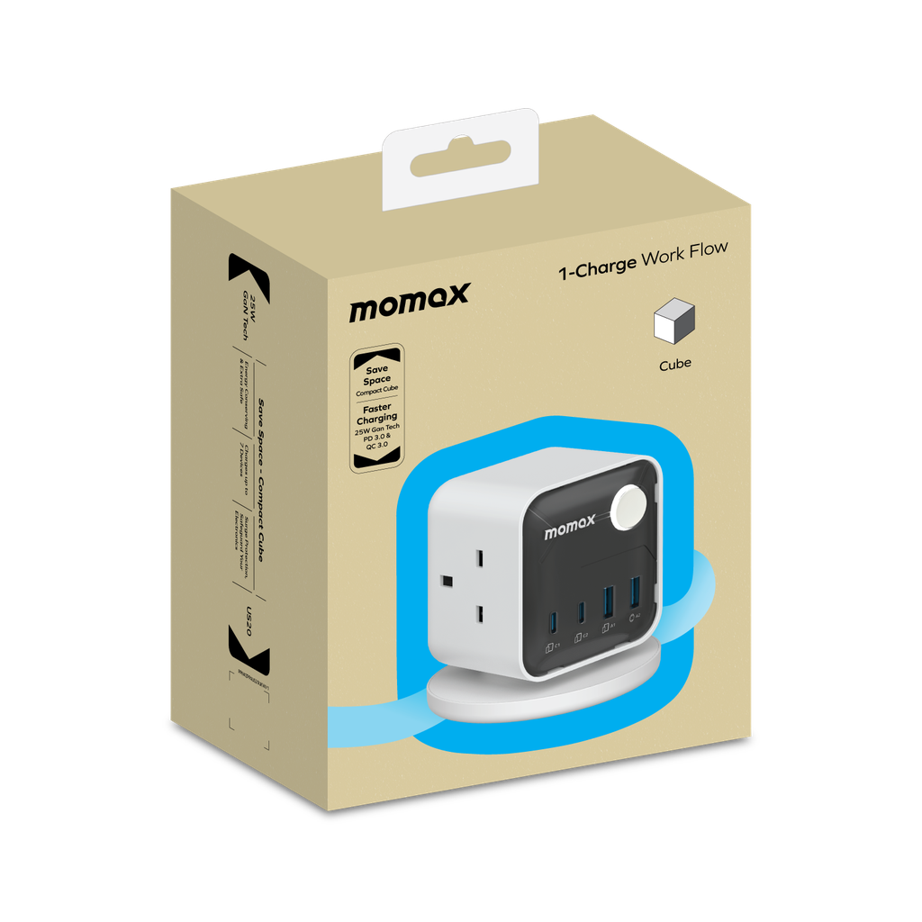 MOMAX 1-CHARGE WORK FLOW 3-OUTLET POWER CUBE WITH USB MOMAX 1-CHARGE WORK FLOW 3-OUTLET POWER CUBE WITH USB