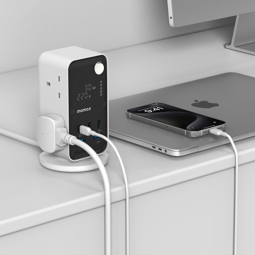 MOMAX 1-CHARGE WORK FLOW 6-OUTLET DIGITAL DISPLAY POWER TOWER WITH USB MOMAX 1-CHARGE WORK FLOW 6-OUTLET DIGITAL DISPLAY POWER TOWER WITH USB