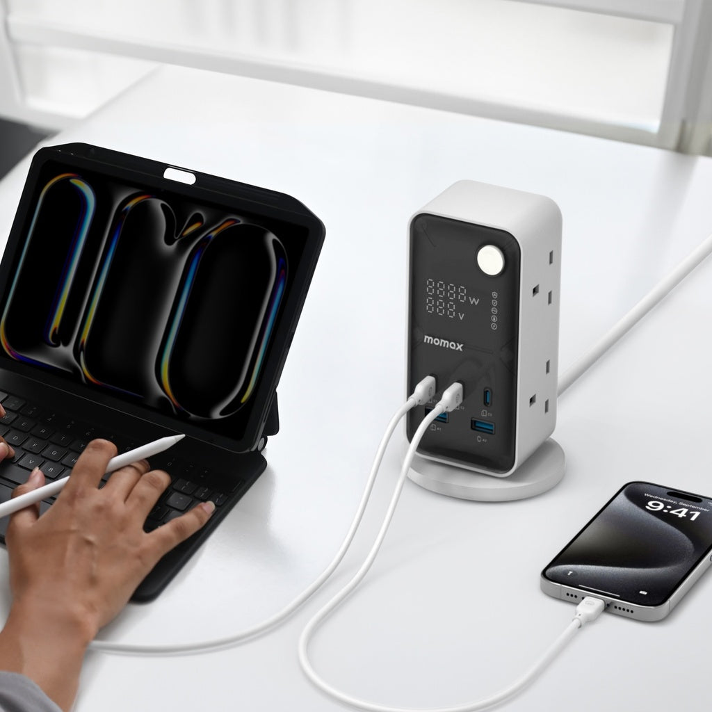 MOMAX 1-CHARGE WORK FLOW 6-OUTLET DIGITAL DISPLAY POWER TOWER WITH USB MOMAX 1-CHARGE WORK FLOW 6-OUTLET DIGITAL DISPLAY POWER TOWER WITH USB
