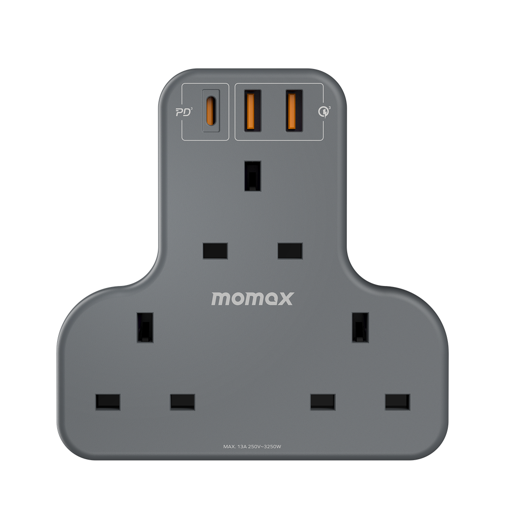 MOMAX ONEPLUG 3 OUTLET T-SHAPED EXTENSION SOCKET WITH USB MOMAX ONEPLUG 3 OUTLET T-SHAPED EXTENSION SOCKET WITH USB