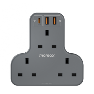 MOMAX ONEPLUG 3 OUTLET T-SHAPED EXTENSION SOCKET WITH USB - ALAMAT