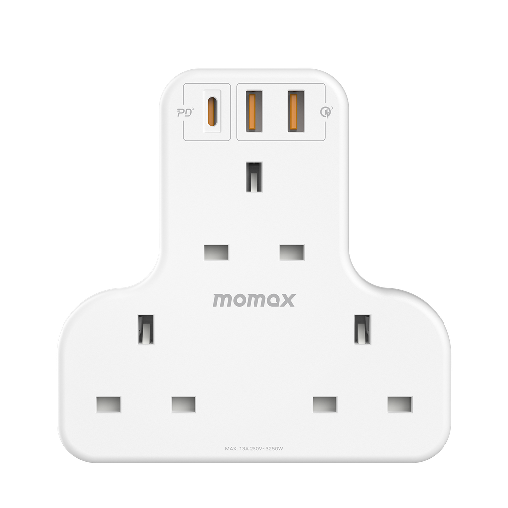 MOMAX ONEPLUG 3 OUTLET T-SHAPED EXTENSION SOCKET WITH USB MOMAX ONEPLUG 3 OUTLET T-SHAPED EXTENSION SOCKET WITH USB