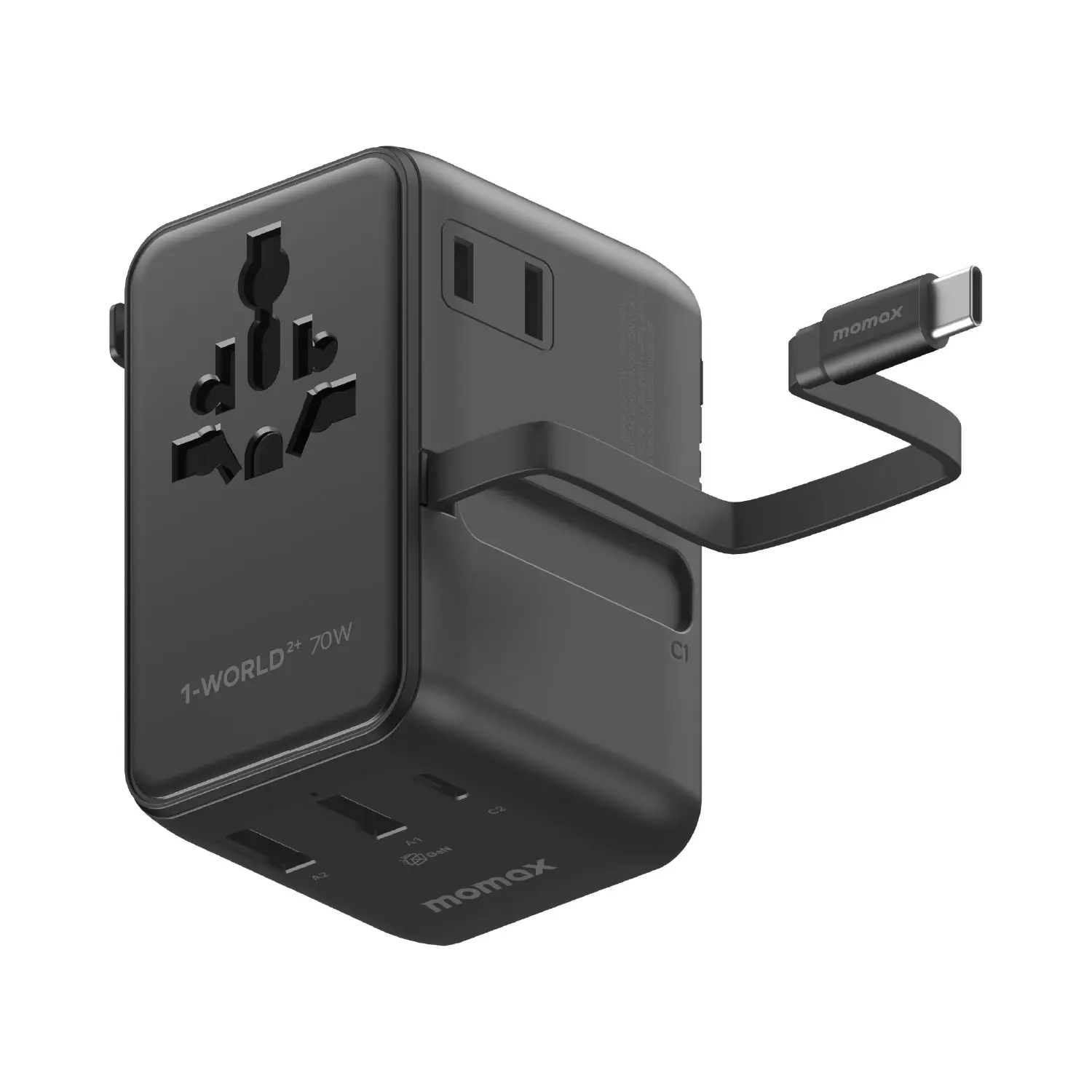 Momax 1-World²⁺
70W 3-Port Dual AC Travel Adapter with Built-In Retractable Cable Momax 1-World²⁺
70W 3-Port Dual AC Travel Adapter with Built-In Retractable Cable