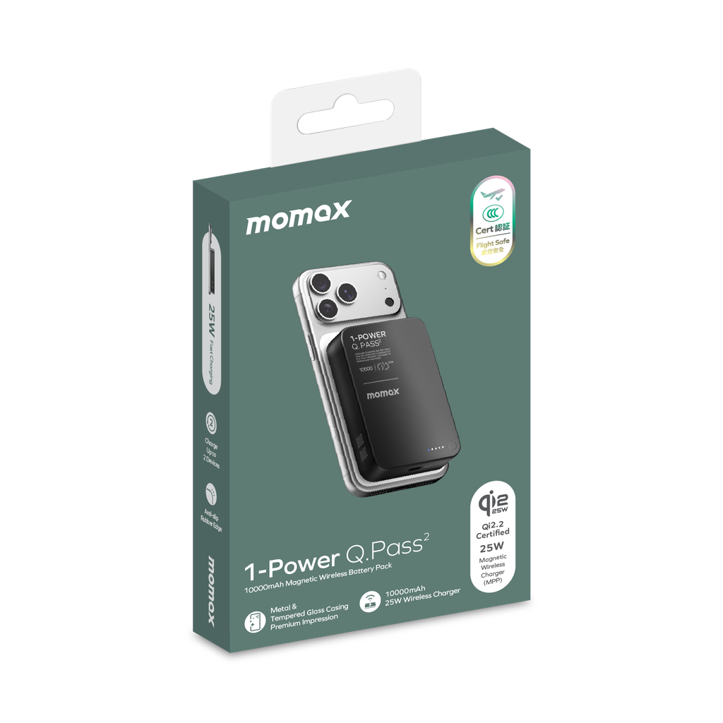 Momax 1-power Q.pass2 10000mah Qi2 25w Magnetic Wireless Power Bank Momax 1-power Q.pass2 10000mah Qi2 25w Magnetic Wireless Power Bank