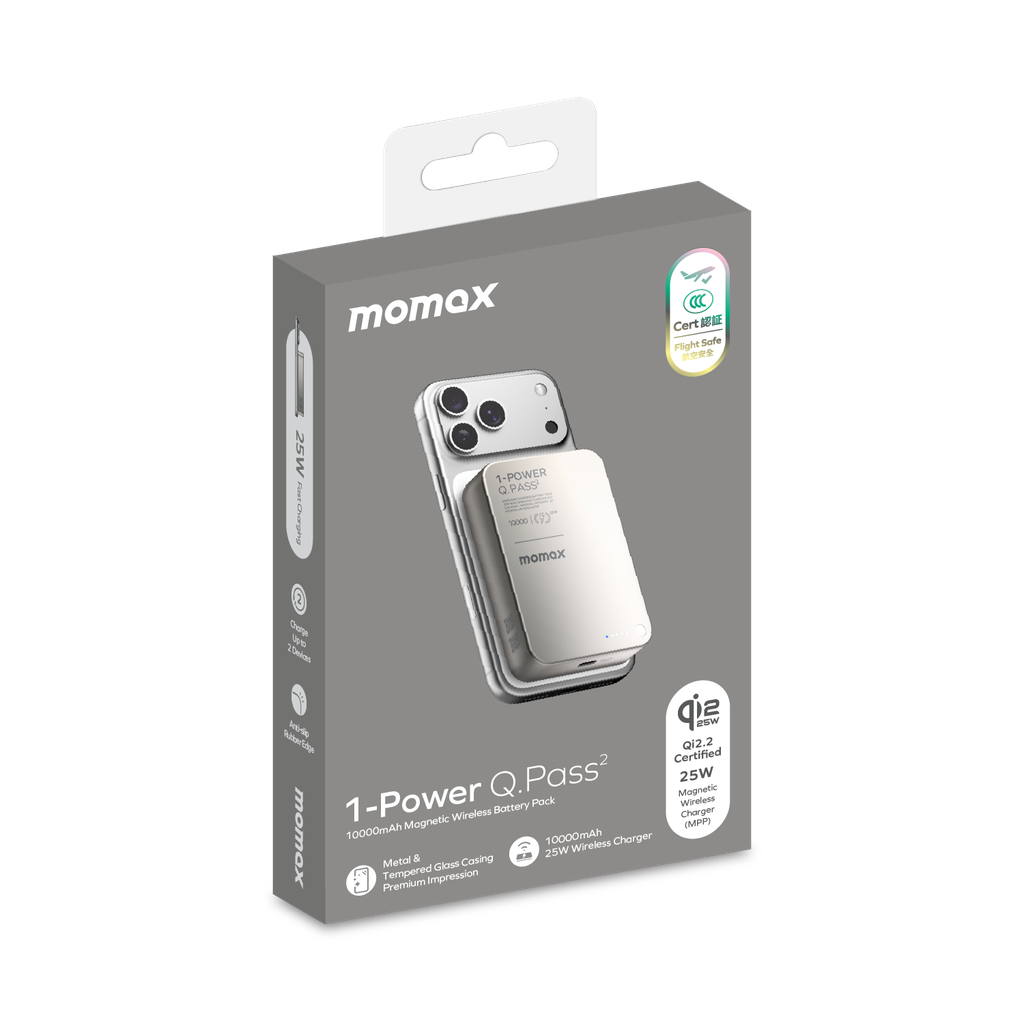 Momax 1-power Q.pass2 10000mah Qi2 25w Magnetic Wireless Power Bank Momax 1-power Q.pass2 10000mah Qi2 25w Magnetic Wireless Power Bank