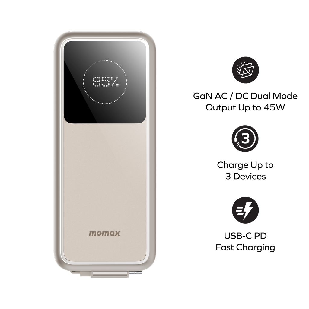 Momax 1-pac⁺10000mah 3in1 Hybrid Gan Battery Pack With Built-in Retractable Cable Momax 1-pac⁺10000mah 3in1 Hybrid Gan Battery Pack With Built-in Retractable Cable