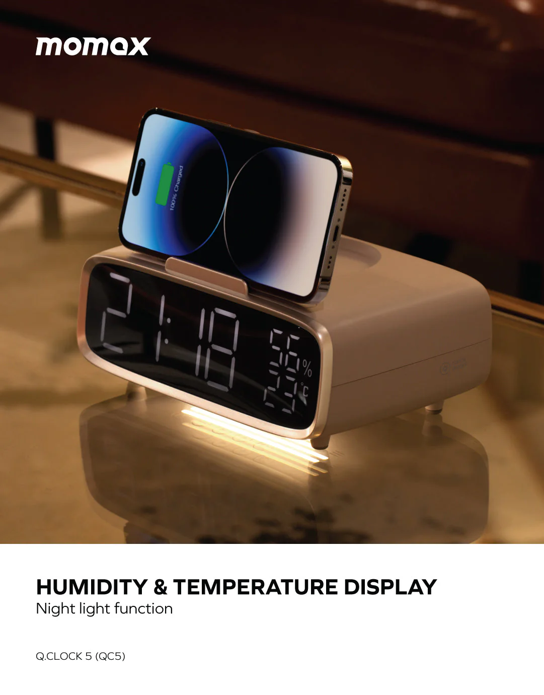Momax Q.clock 5 Digital Clock With Wireless Charger Momax Q.clock 5 Digital Clock With Wireless Charger