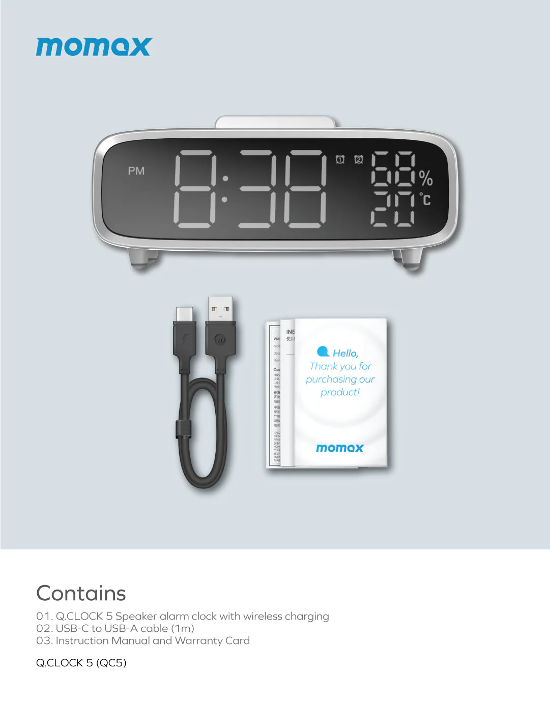 Momax Q.clock 5 Digital Clock With Wireless Charger Momax Q.clock 5 Digital Clock With Wireless Charger