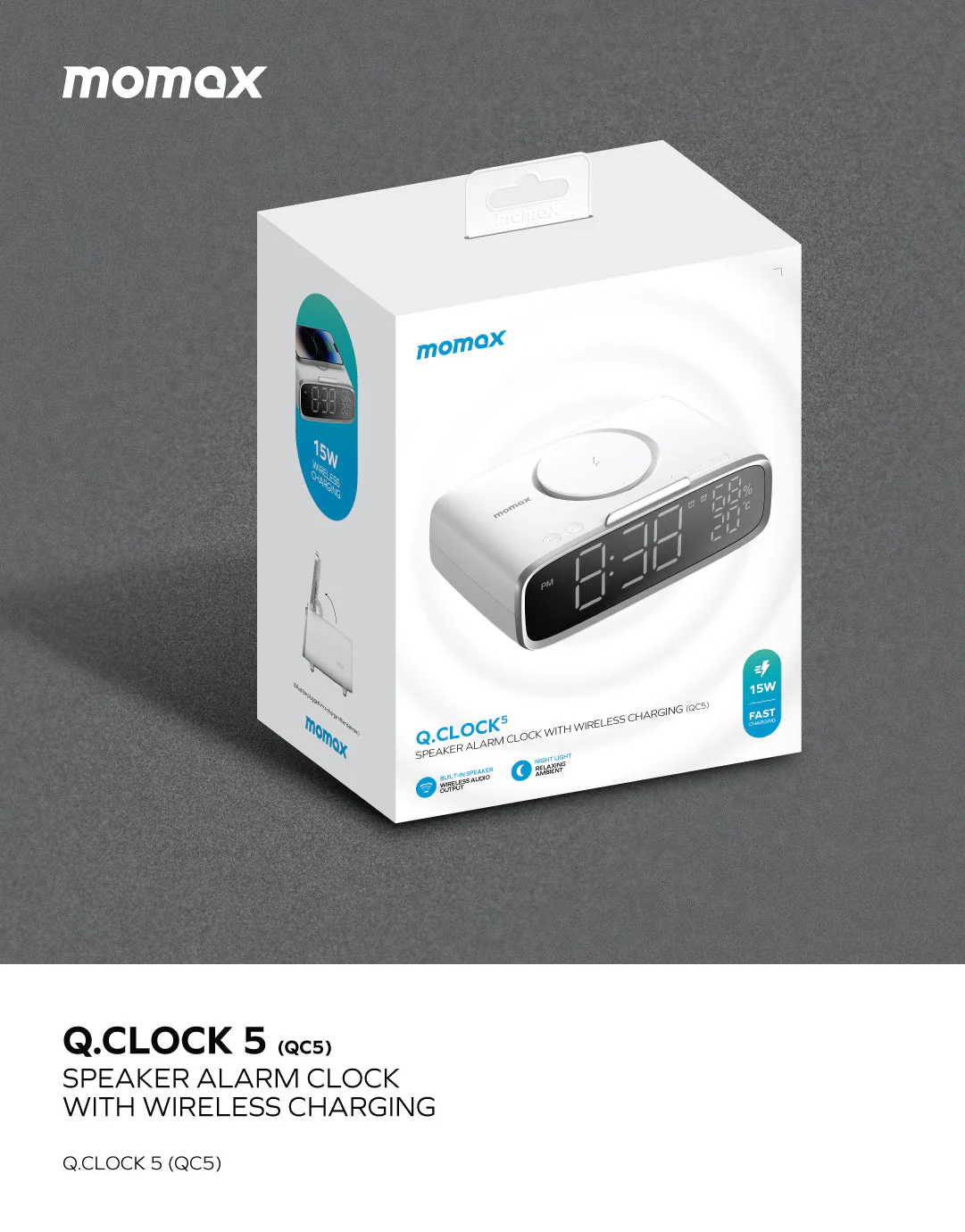 Momax Q.clock 5 Digital Clock With Wireless Charger Momax Q.clock 5 Digital Clock With Wireless Charger
