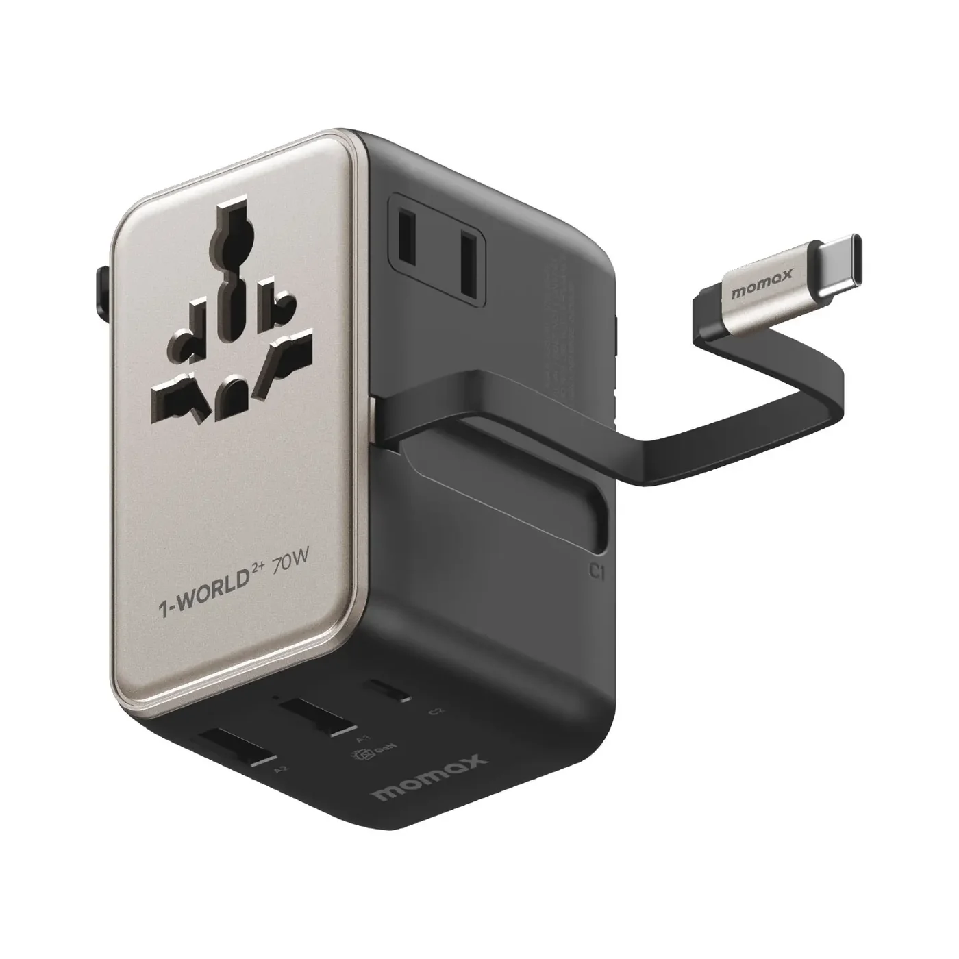 Momax 1-World²⁺
70W 3-Port Dual AC Travel Adapter with Built-In Retractable Cable Momax 1-World²⁺
70W 3-Port Dual AC Travel Adapter with Built-In Retractable Cable