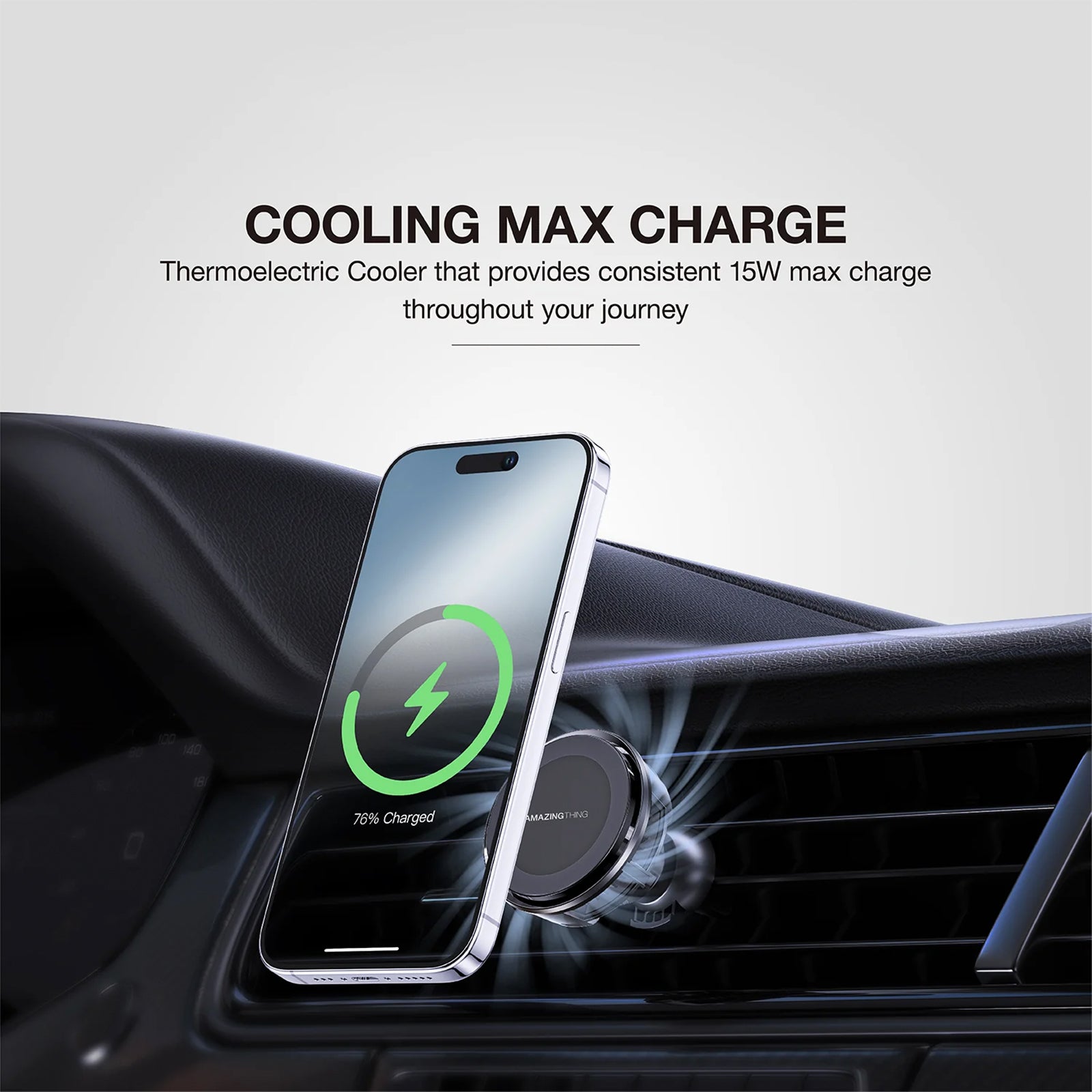 Amazingthing Thermo-cooling Mag 15w Car Mount With 1.2m Usb-c to Usb-c Cable Amazingthing Thermo-cooling Mag 15w Car Mount With 1.2m Usb-c to Usb-c Cable