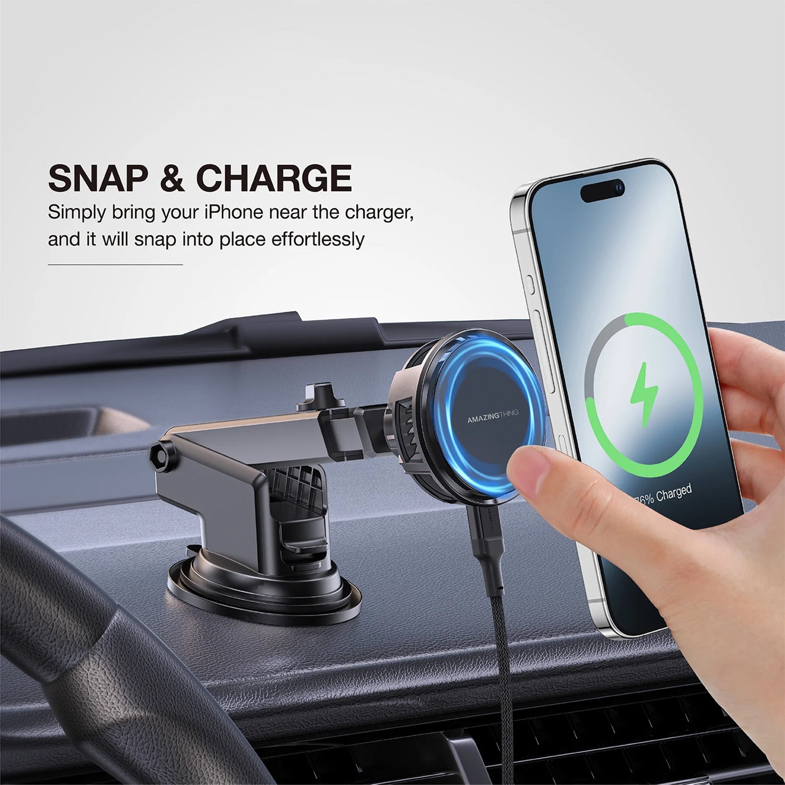 Amazingthing Thermo-cooling Mag 15w Car Mount With 1.2m Usb-c to Usb-c Cable Amazingthing Thermo-cooling Mag 15w Car Mount With 1.2m Usb-c to Usb-c Cable