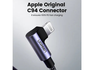 UGREEN Lightning USB-C Cable PD Fast Charge 90 Degree Design MFi 1.5m - ALAMAT