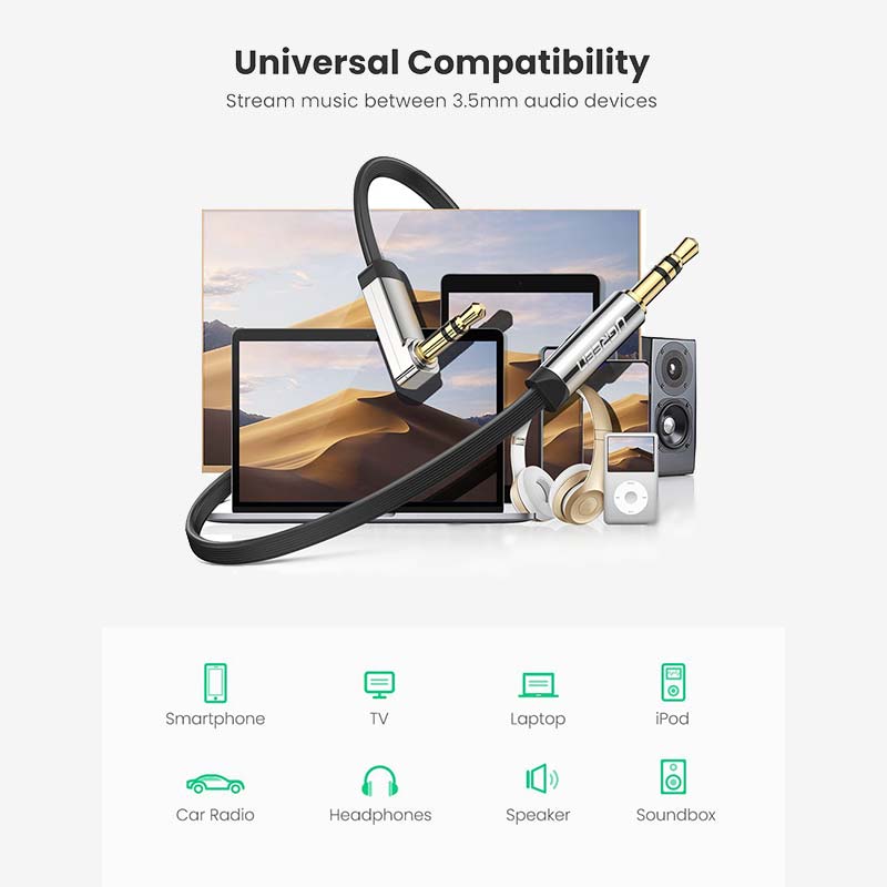 UGREEN 3.5mm Male to 3.5mm Male Straight to Angle Flat Cable 3M UGREEN 3.5mm Male to 3.5mm Male Straight to Angle Flat Cable 3M